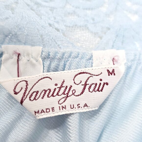 VTG Vanity Fair Light Blue Romantic Lace Nylon Satin Flutter Sleeve Nightgown - Picture 7 of 7